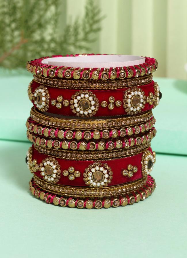   Wedding Wear  Rani Color Velvet Work Bangle Set:-2.4,2.6,2.8